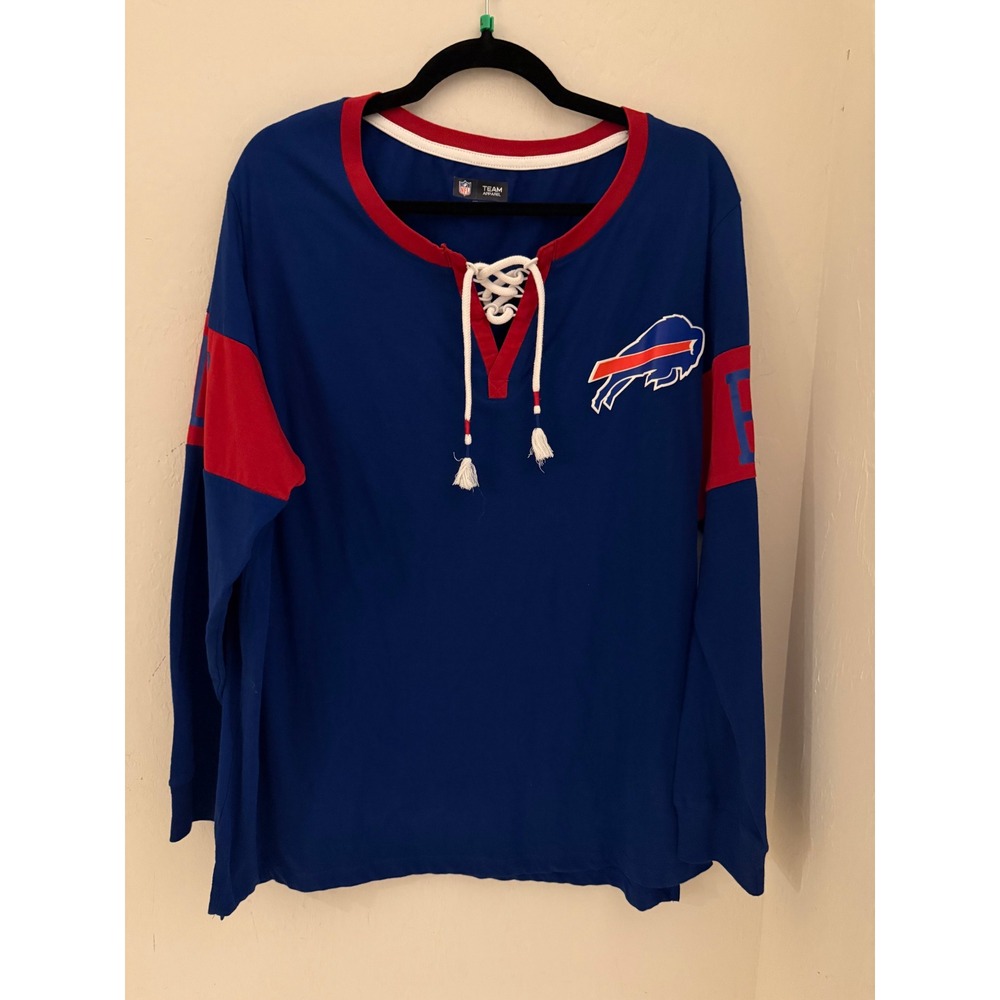 NFL Team Apparel Buffalo Bills Blue Red Lace Up Long Sleeve Shirt Women 1X